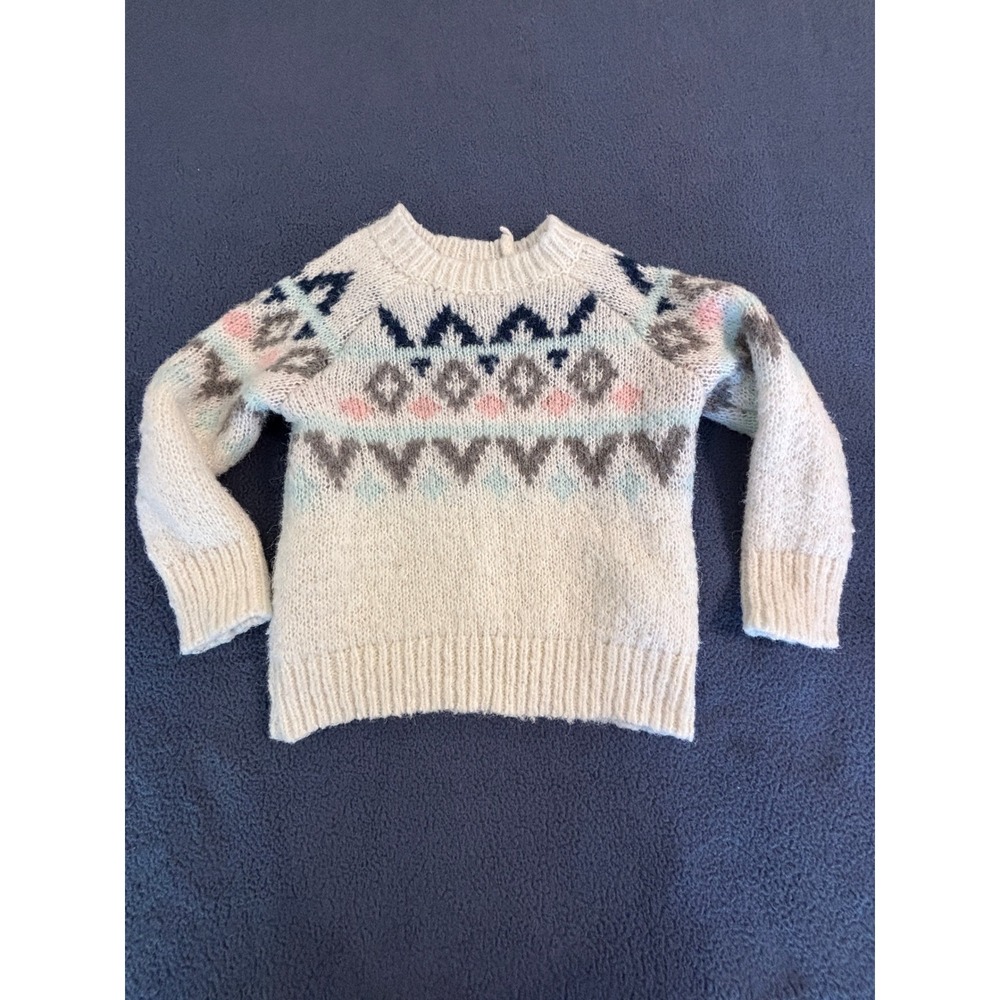Cat & Jack Toddler Girls 3T Fair Isle Knit Sweater Cream Pink Blue Geometric